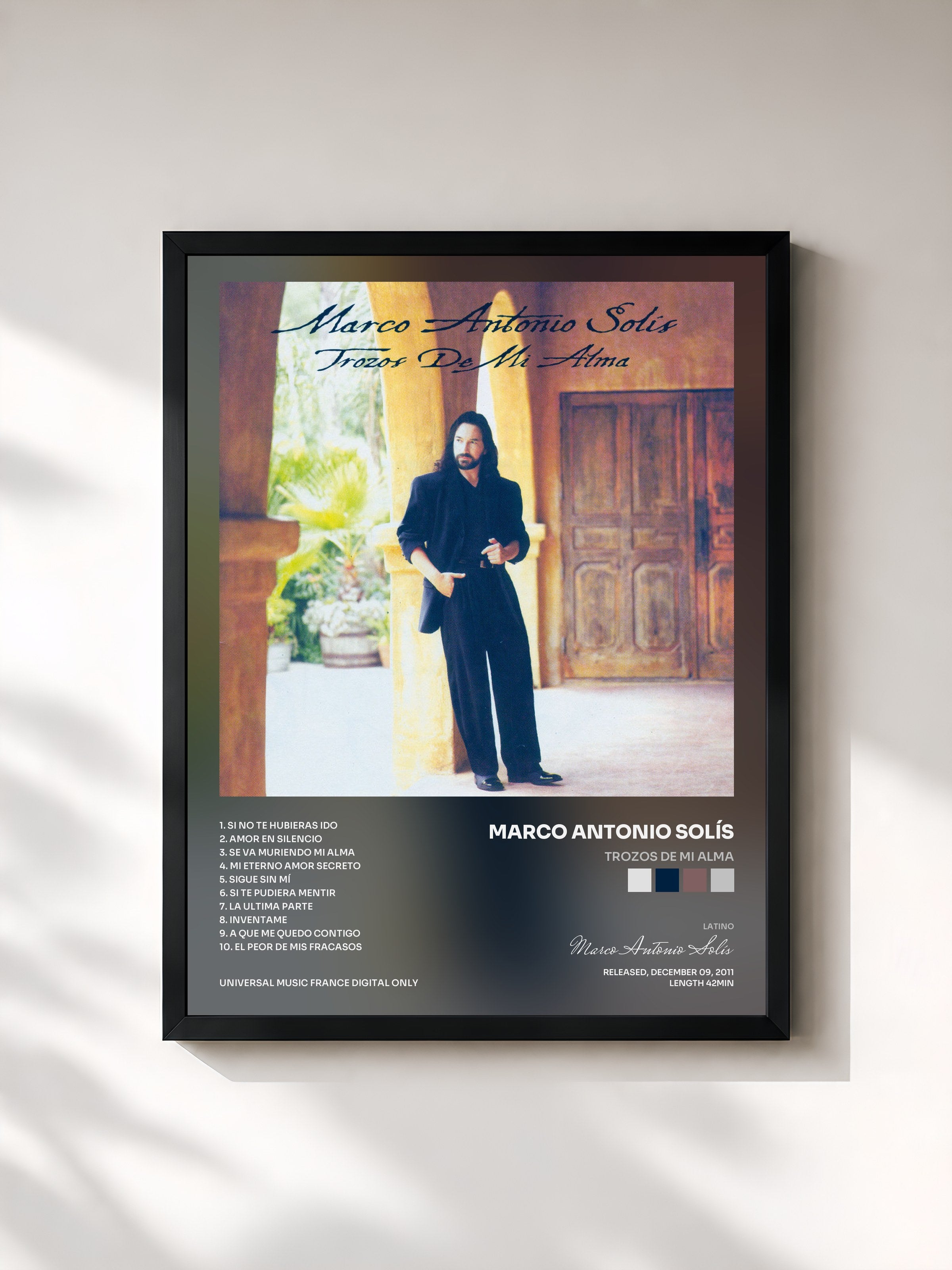 #noir Tableau de l'album Trozos De Mi Alma de Marco Antonio Solís, cadre noir, imprimé et encadré en France