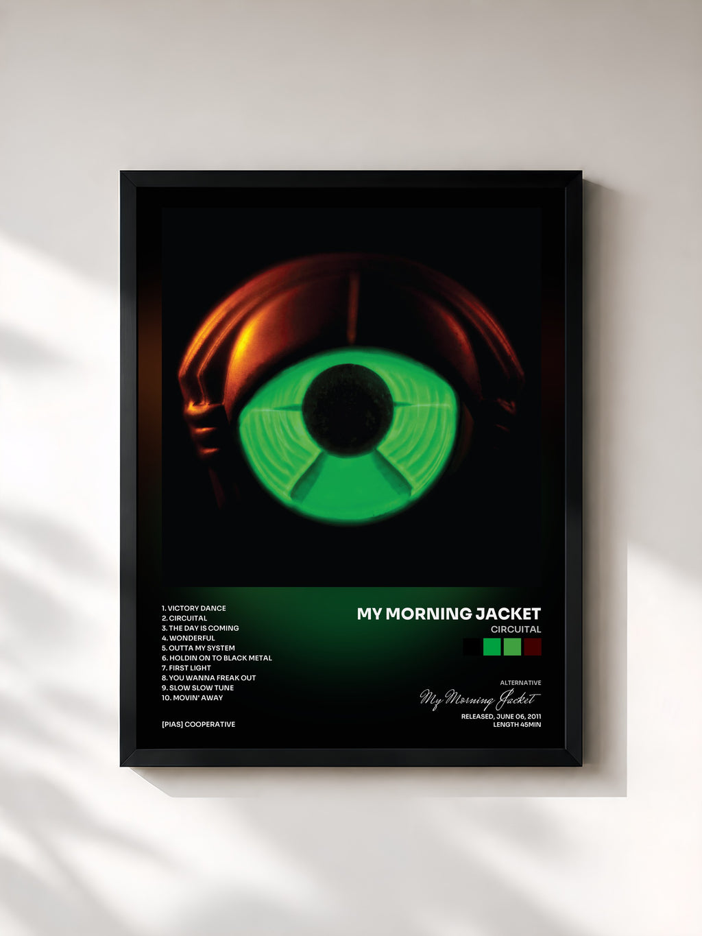 #noir Tableau de l'album Circuital de My Morning Jacket, cadre noir, imprimé et encadré en France
