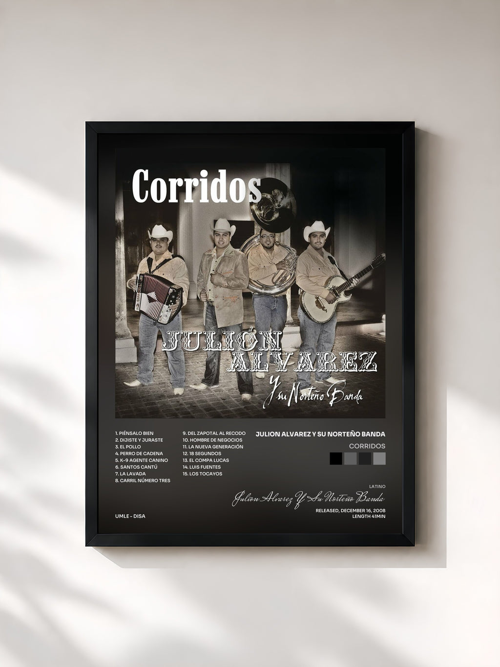 #noir Corridos di Julion Alvarez Y Su Norteño Banda in stampa incorniciata, cornice nera, stampata e incorniciata in Francia