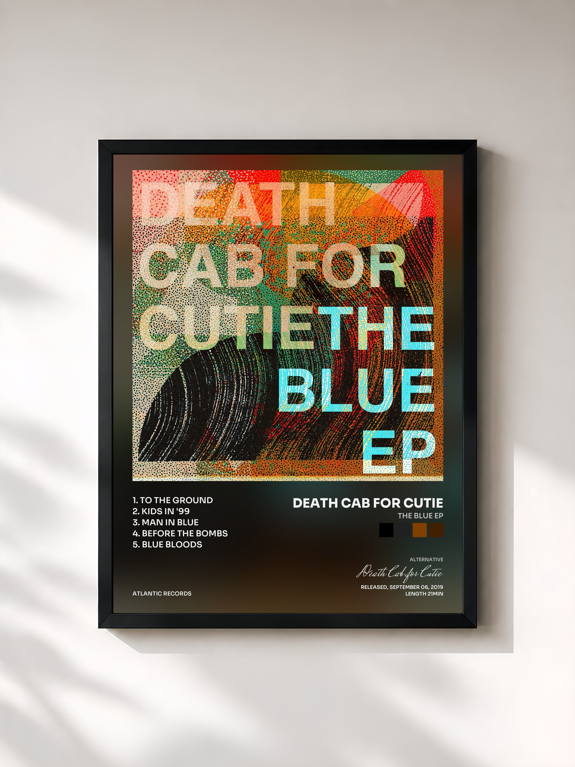 #noir Tableau de l'album The Blue EP de Death Cab for Cutie, cadre noir, imprimé et encadré en France