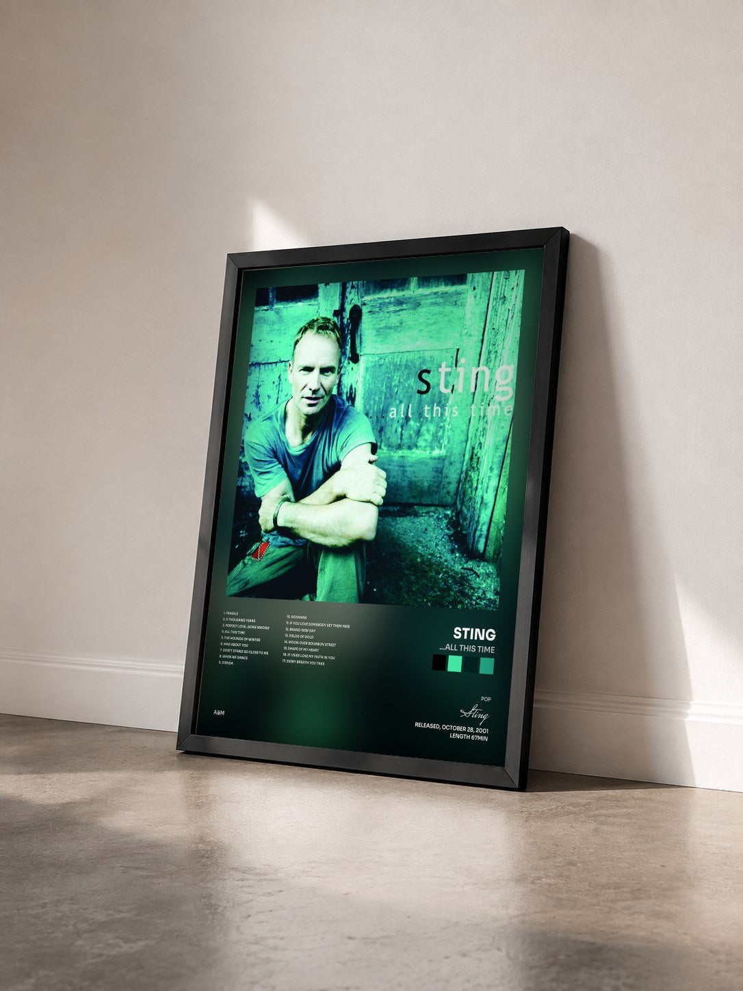 #noir ...All This Time by Sting as a framed art print seen at an angle, black frame