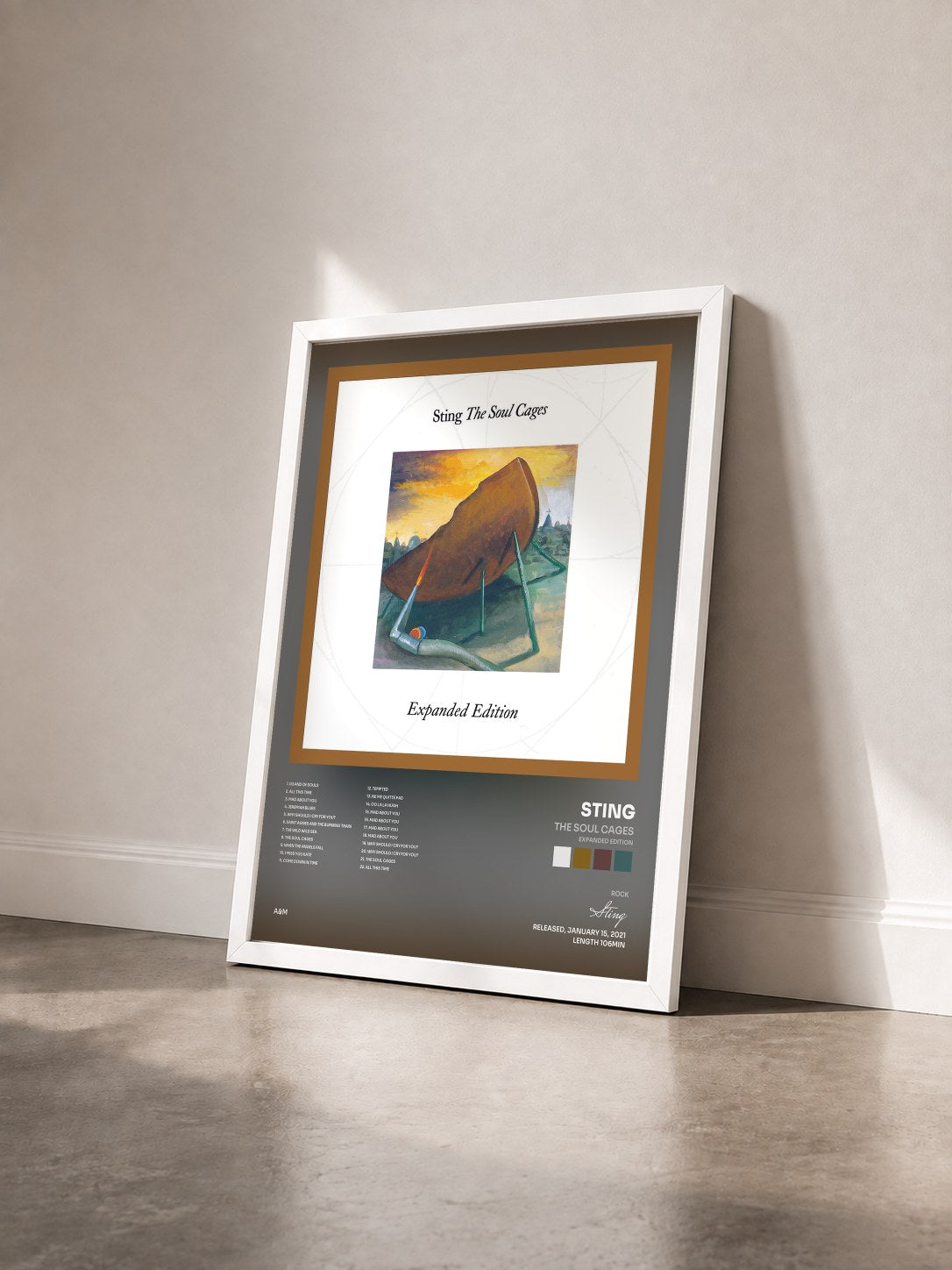 #blanc The Soul Cages (Expanded Edition) by Sting as a framed art print seen at an angle, white frame