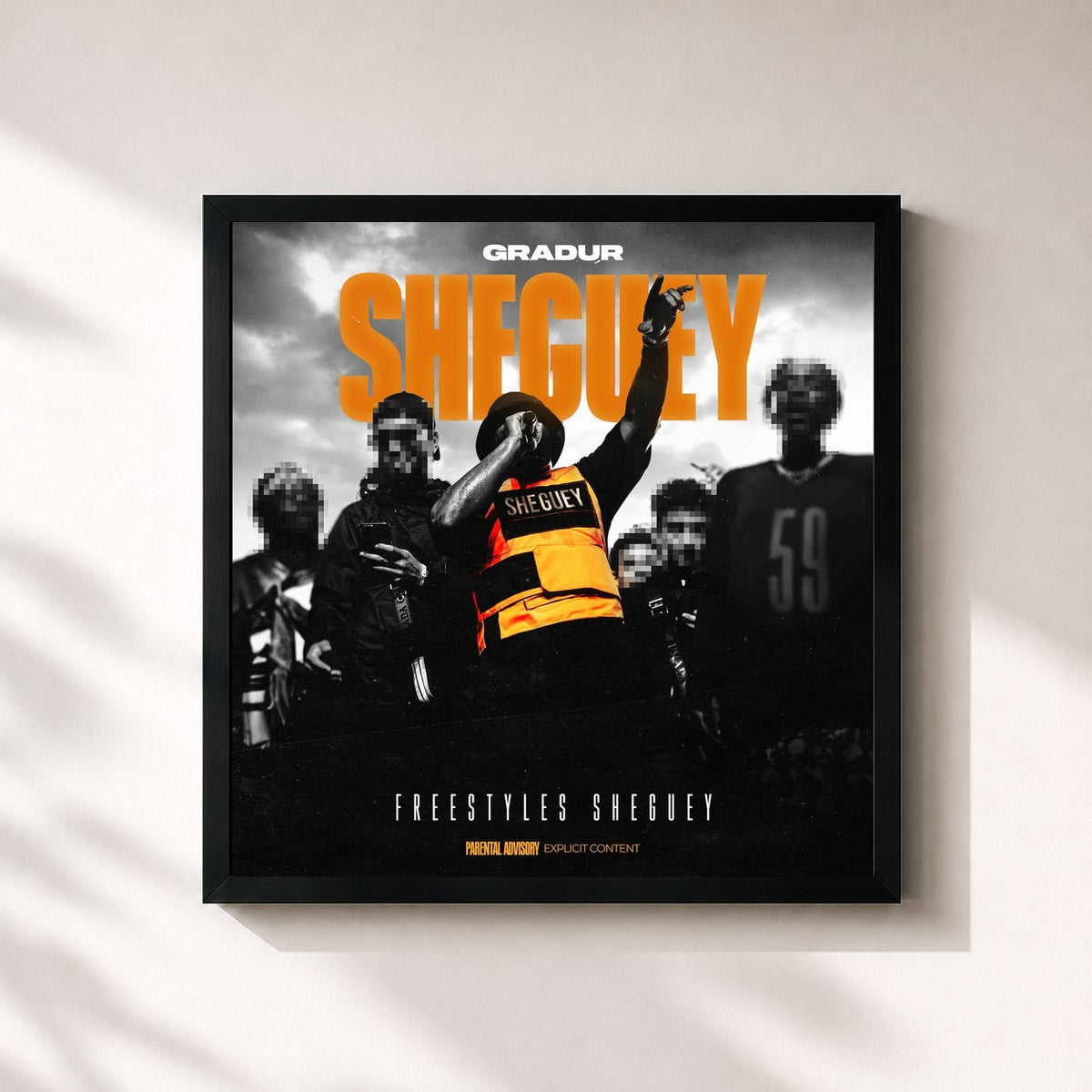 #noir Tableau carré de l'album FREESTYLES SHEGUEY de Gradur, cadre noir 32x32 cm