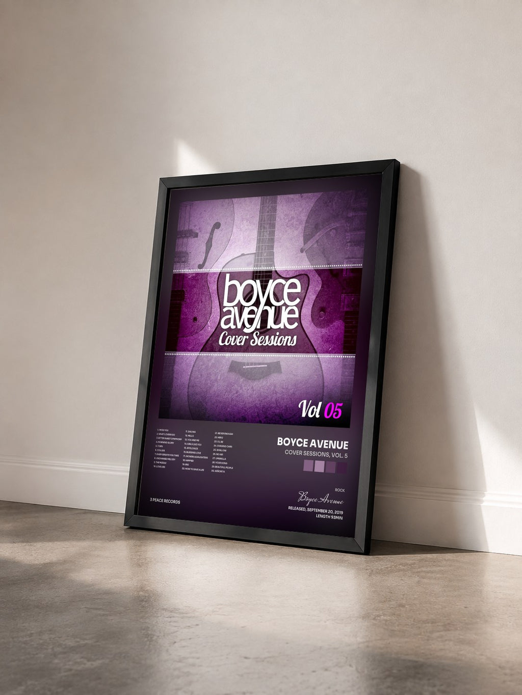 #noir Tableau de l'album Cover Sessions, Vol. 5 de Boyce Avenue vu de trois quarts, cadre noir