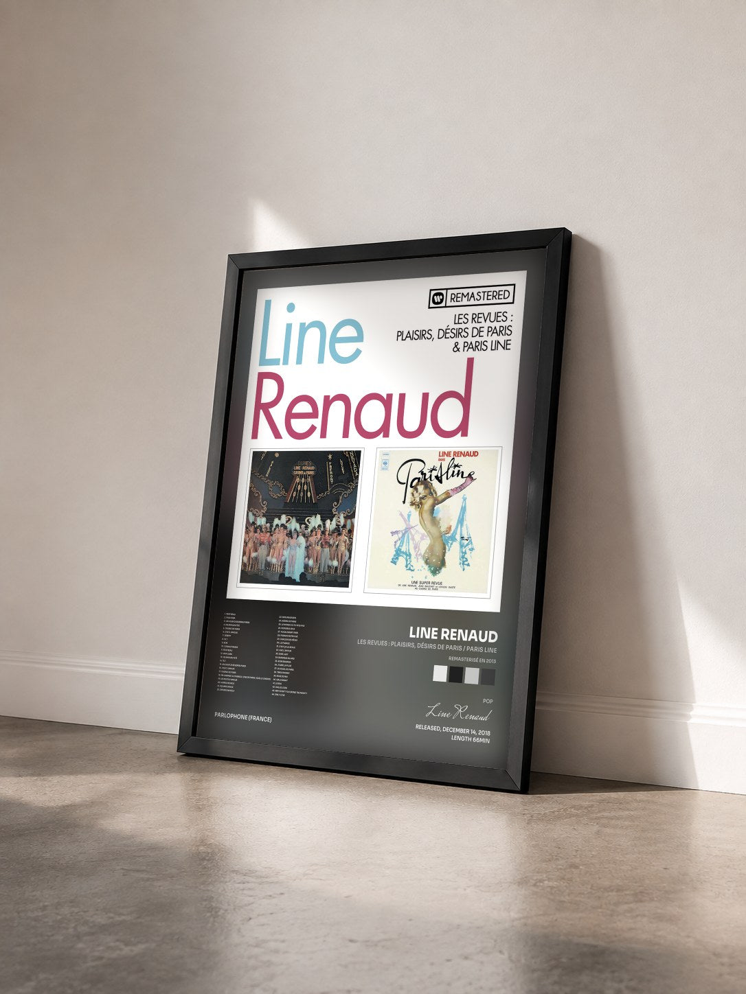 #noir Tableau de l'album Les revues : Plaisirs, désirs de Paris / Paris Line (Remasterisé en 2013) de Line Renaud vu de trois quarts, cadre noir