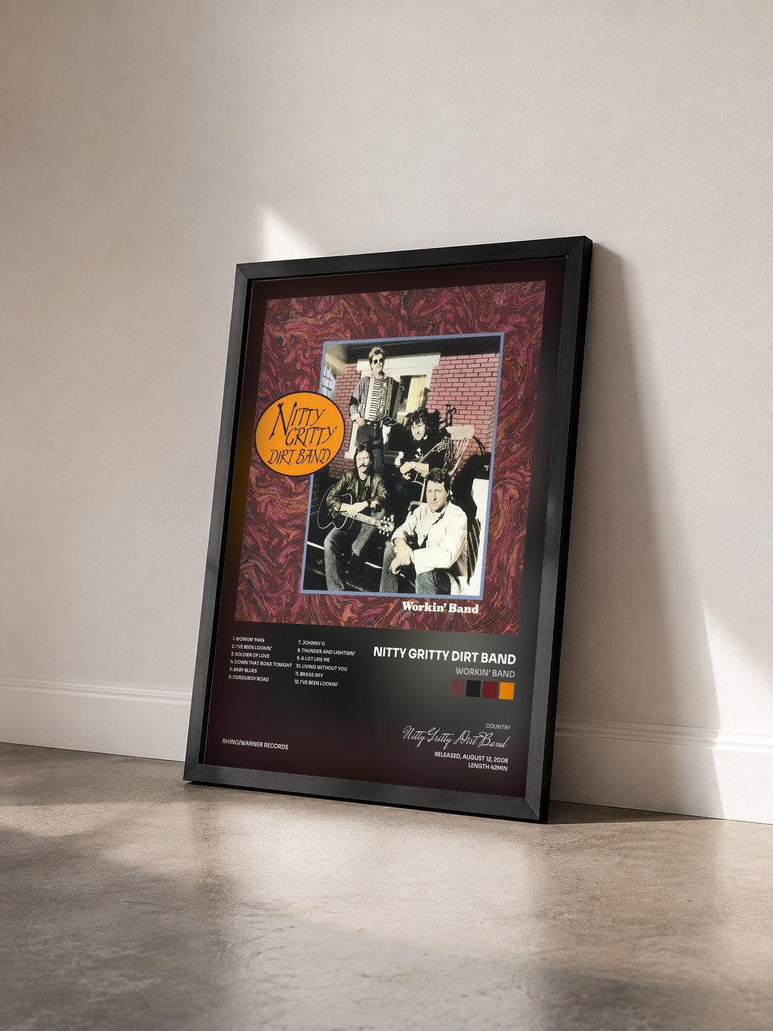 #noir Tableau de l'album Workin' Band de Nitty Gritty Dirt Band vu de trois quarts, cadre noir
