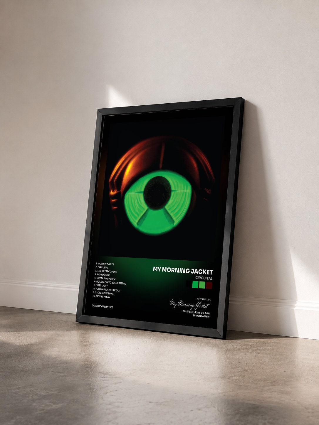 #noir Tableau de l'album Circuital de My Morning Jacket vu de trois quarts, cadre noir
