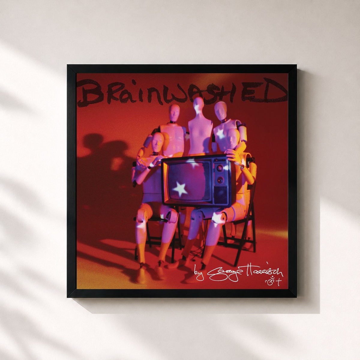 #noir Tableau carré de l'album Brainwashed de George Harrison, cadre noir 32x32 cm