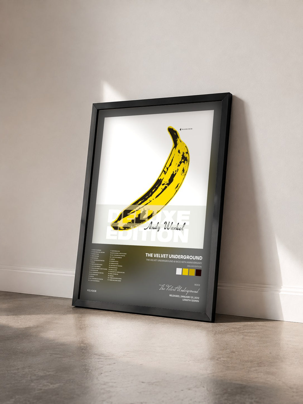 #noir The Velvet Underground & Nico 45th Anniversary (Deluxe Edition) by The Velvet Underground as a framed art print seen at an angle, black frame