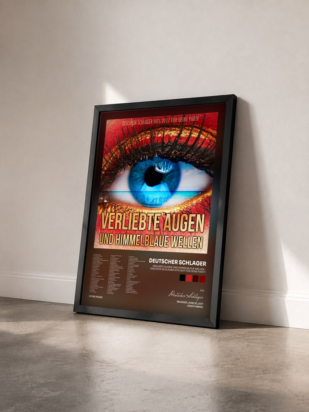 #noir Verliebte Augen und himmelblaue Wellen - Discofox Schlager Hits 2017 für deine Party di Deutscher Schlager in stampa incorniciata vista di tre quarti, cornice nera