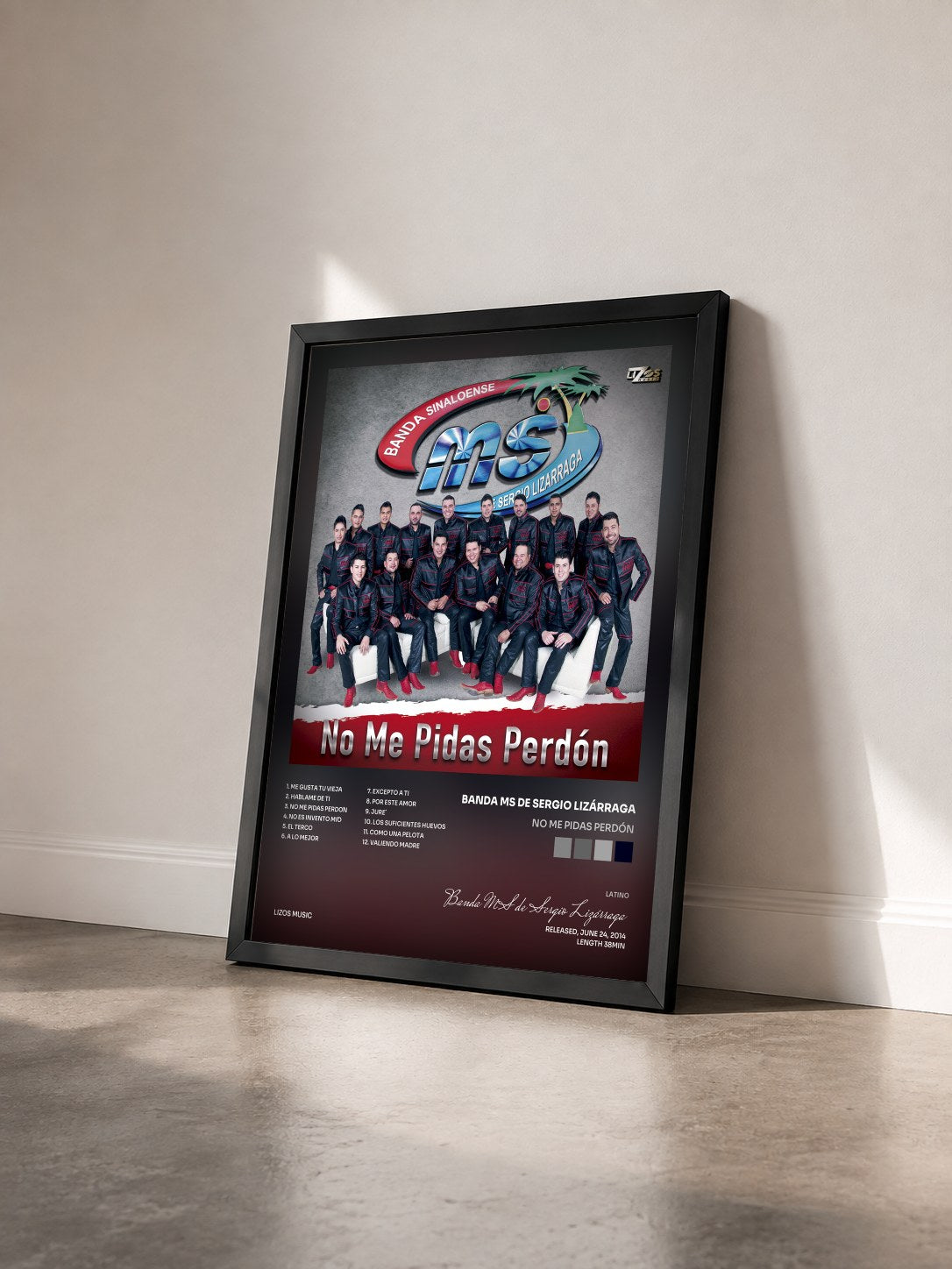 #noir Tableau de l'album No Me Pidas Perdón de Banda MS de Sergio Lizárraga vu de trois quarts, cadre noir