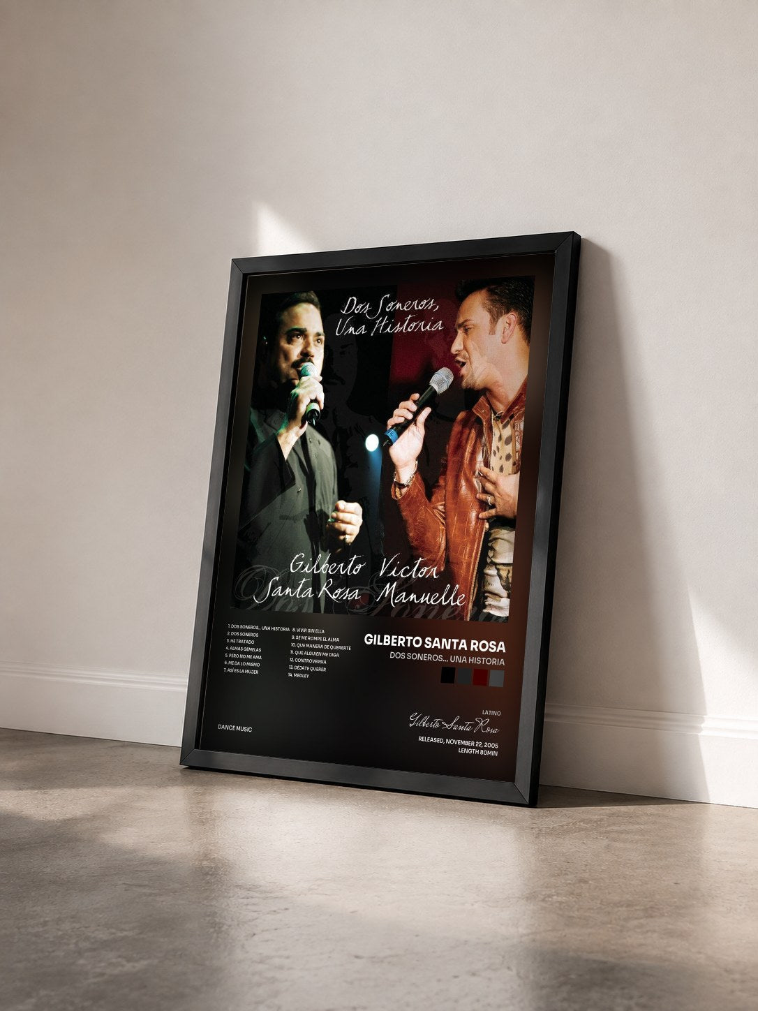 #noir Tableau de l'album Dos Soneros... Una Historia de Gilberto Santa Rosa vu de trois quarts, cadre noir