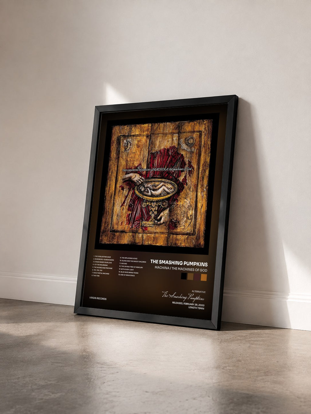 #noir Machina / The Machines Of God by The Smashing Pumpkins as a framed art print seen at an angle, black frame