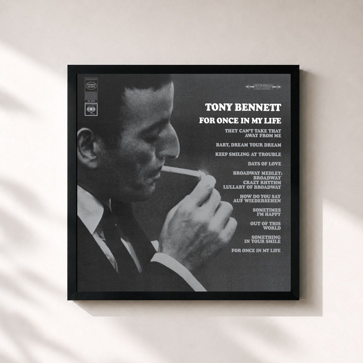 #noir Tableau carré de l'album For Once In My Life de Tony Bennett, cadre noir 32x32 cm