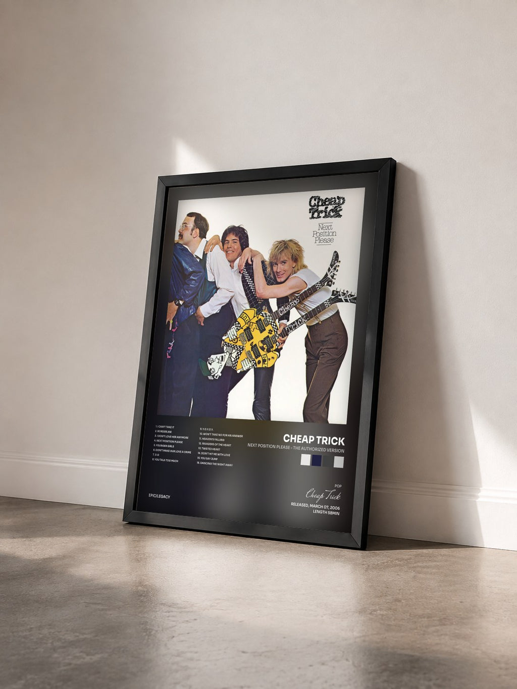 #noir Tableau de l'album Next Position Please - The Authorized Version de Cheap Trick vu de trois quarts, cadre noir