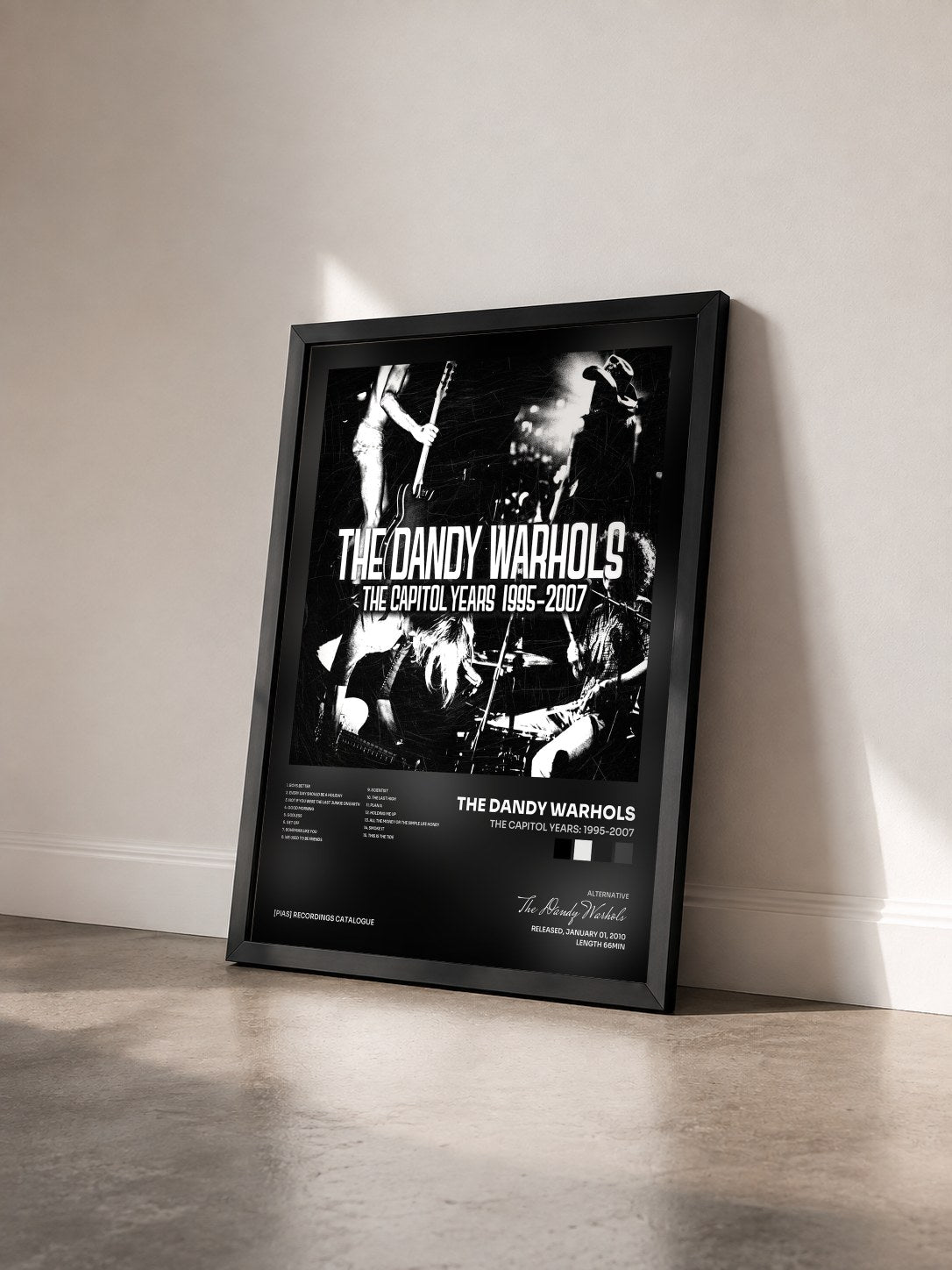 #noir Tableau de l'album The Capitol Years: 1995-2007 de The Dandy Warhols vu de trois quarts, cadre noir