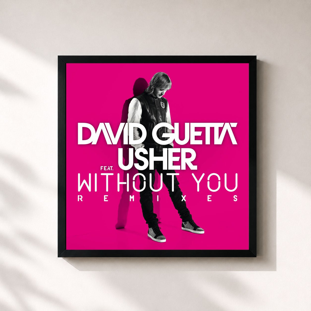 #noir Tableau carré de l'album Without You (feat. Usher) (Remixes) de David Guetta, cadre noir 32x32 cm