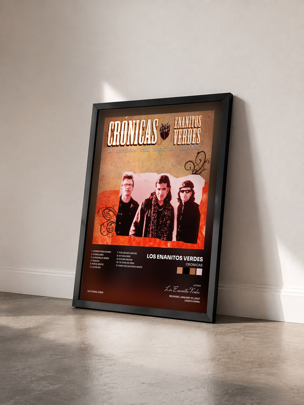 #noir Tableau de l'album Cronicas de Los Enanitos Verdes vu de trois quarts, cadre noir