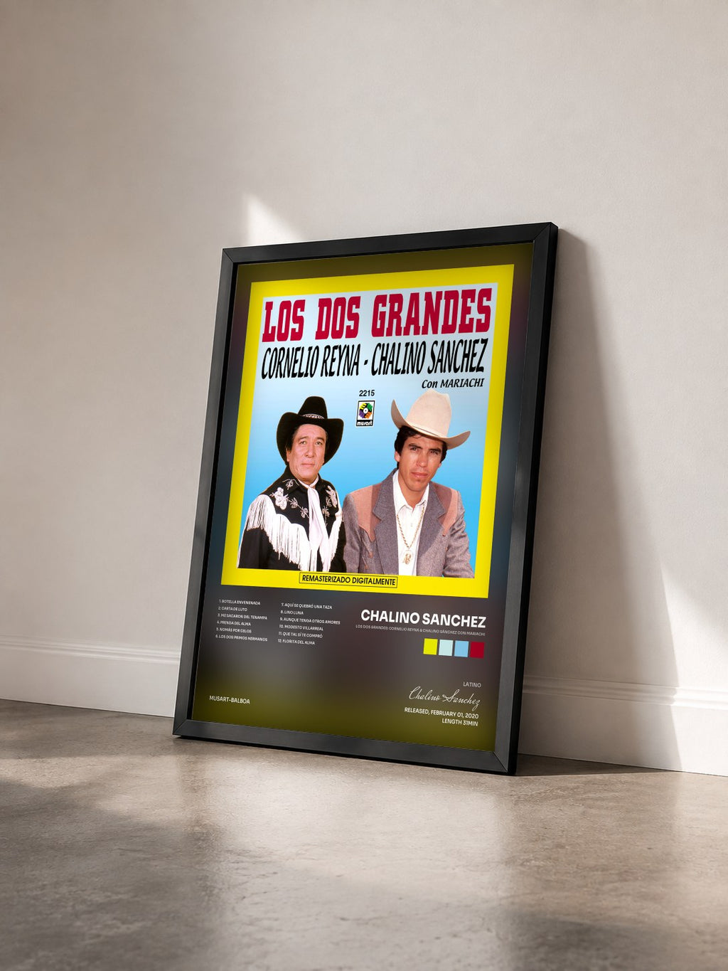 #noir Tableau de l'album Los Dos Grandes: Cornelio Reyna & Chalino Sánchez Con Mariachi de Chalino Sanchez vu de trois quarts, cadre noir