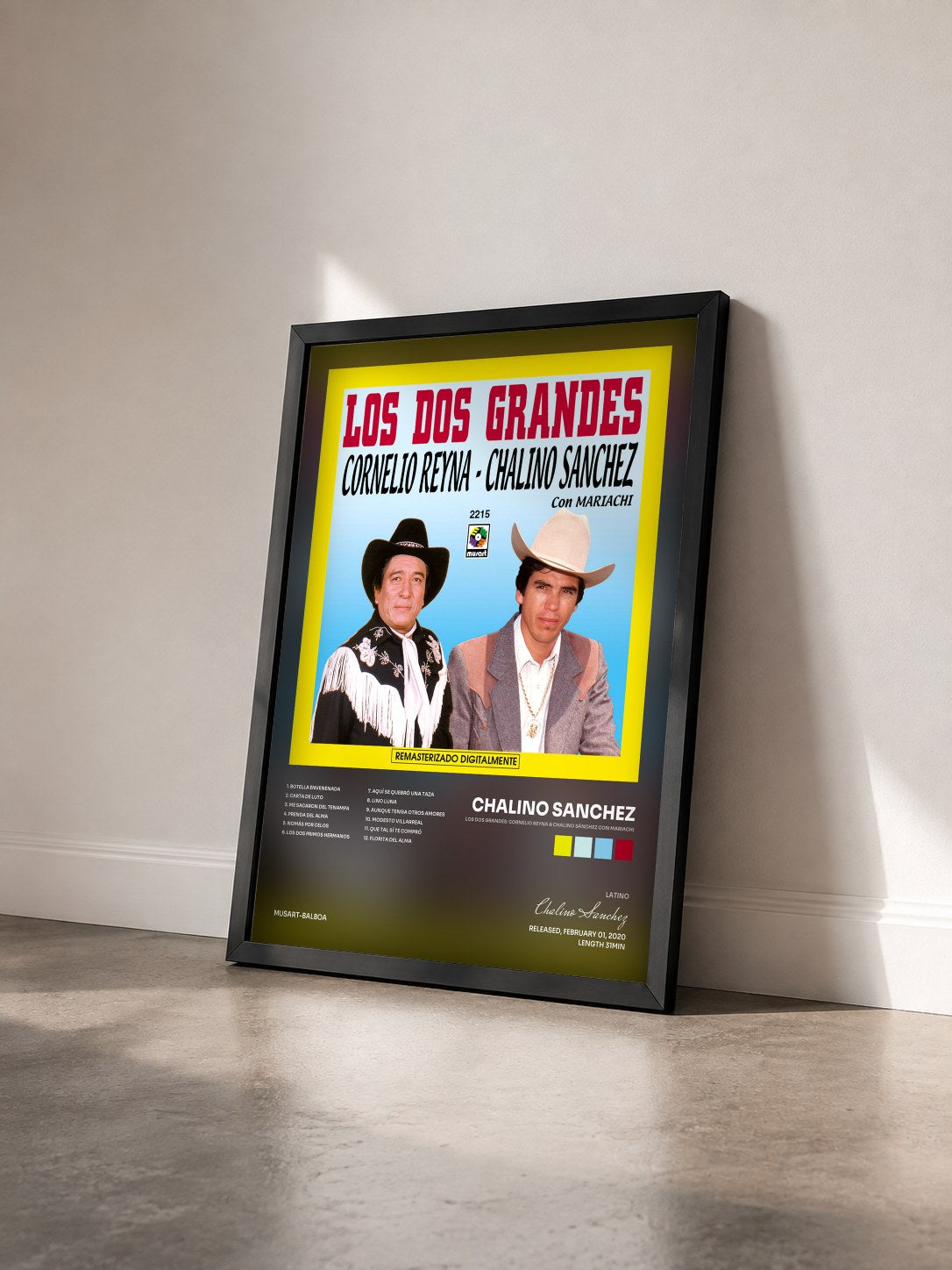 #noir Tableau de l'album Los Dos Grandes: Cornelio Reyna & Chalino Sánchez Con Mariachi de Chalino Sanchez vu de trois quarts, cadre noir