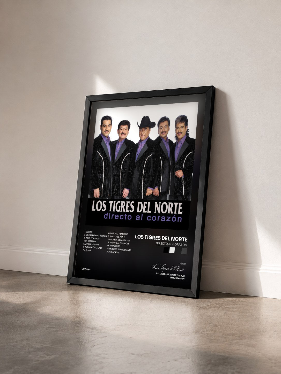 #noir Tableau de l'album Directo Al Corazon de Los Tigres del Norte vu de trois quarts, cadre noir