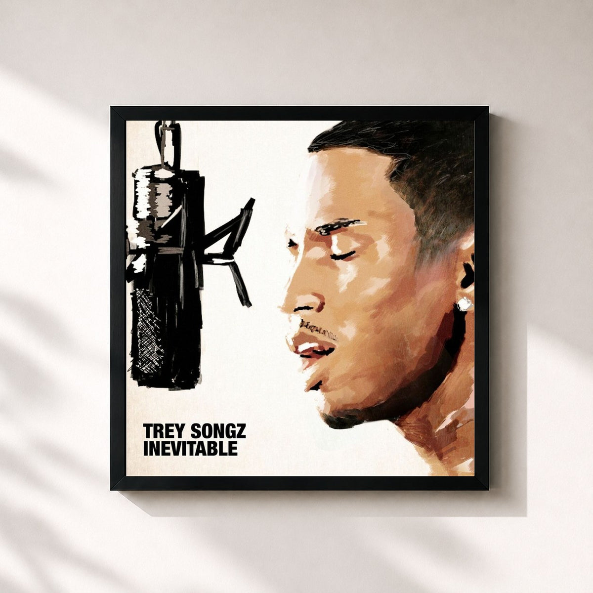 #noir Tableau carré de l'album Inevitable de Trey Songz, cadre noir 32x32 cm