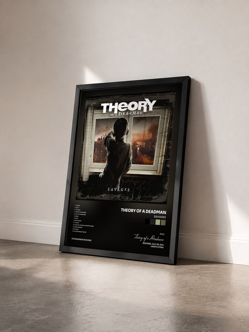 #noir Tableau de l'album Savages de Theory of a Deadman vu de trois quarts, cadre noir