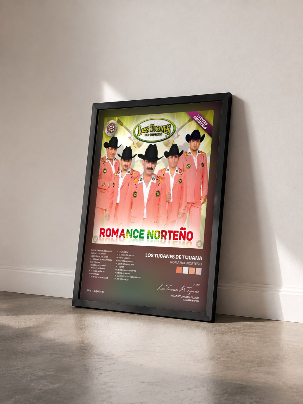 #noir Tableau de l'album Romance Norteño de Los Tucanes De Tijuana vu de trois quarts, cadre noir