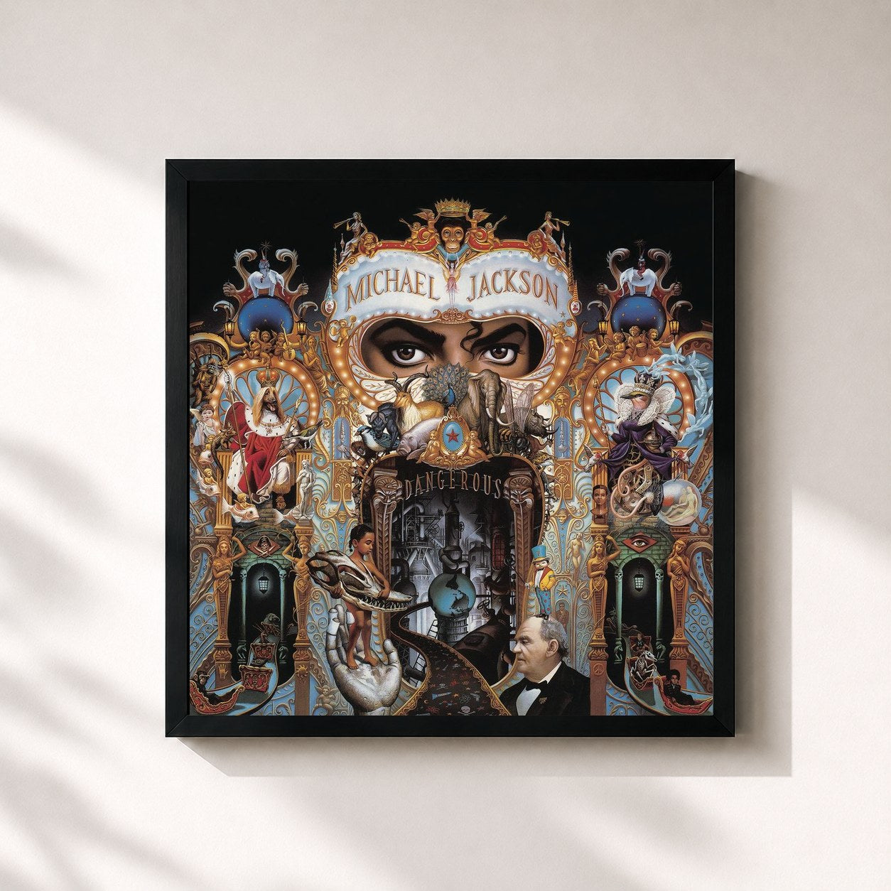 #noir Tableau carré de l'album Dangerous de Michael Jackson, cadre noir 32x32 cm