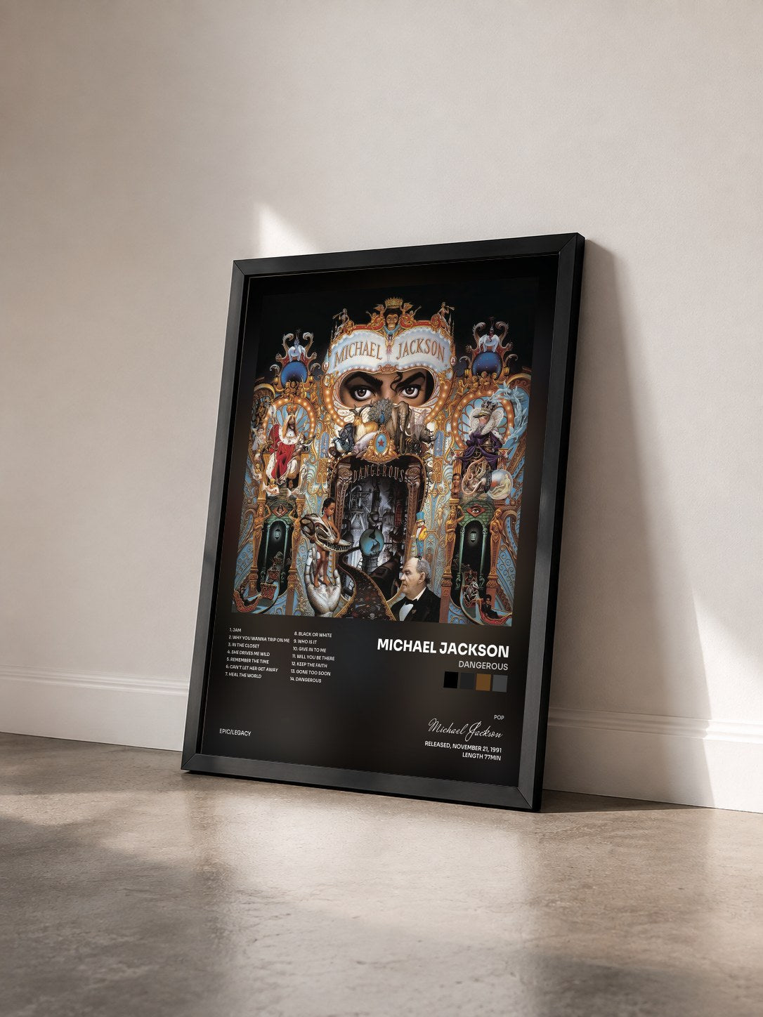 #noir Tableau de l'album Dangerous de Michael Jackson vu de trois quarts, cadre noir
