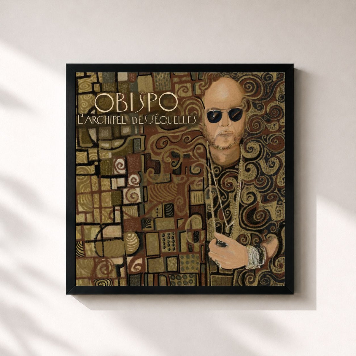#noir L'archipel des séquelles by Pascal Obispo as a square framed art print, black 32x32 cm frame