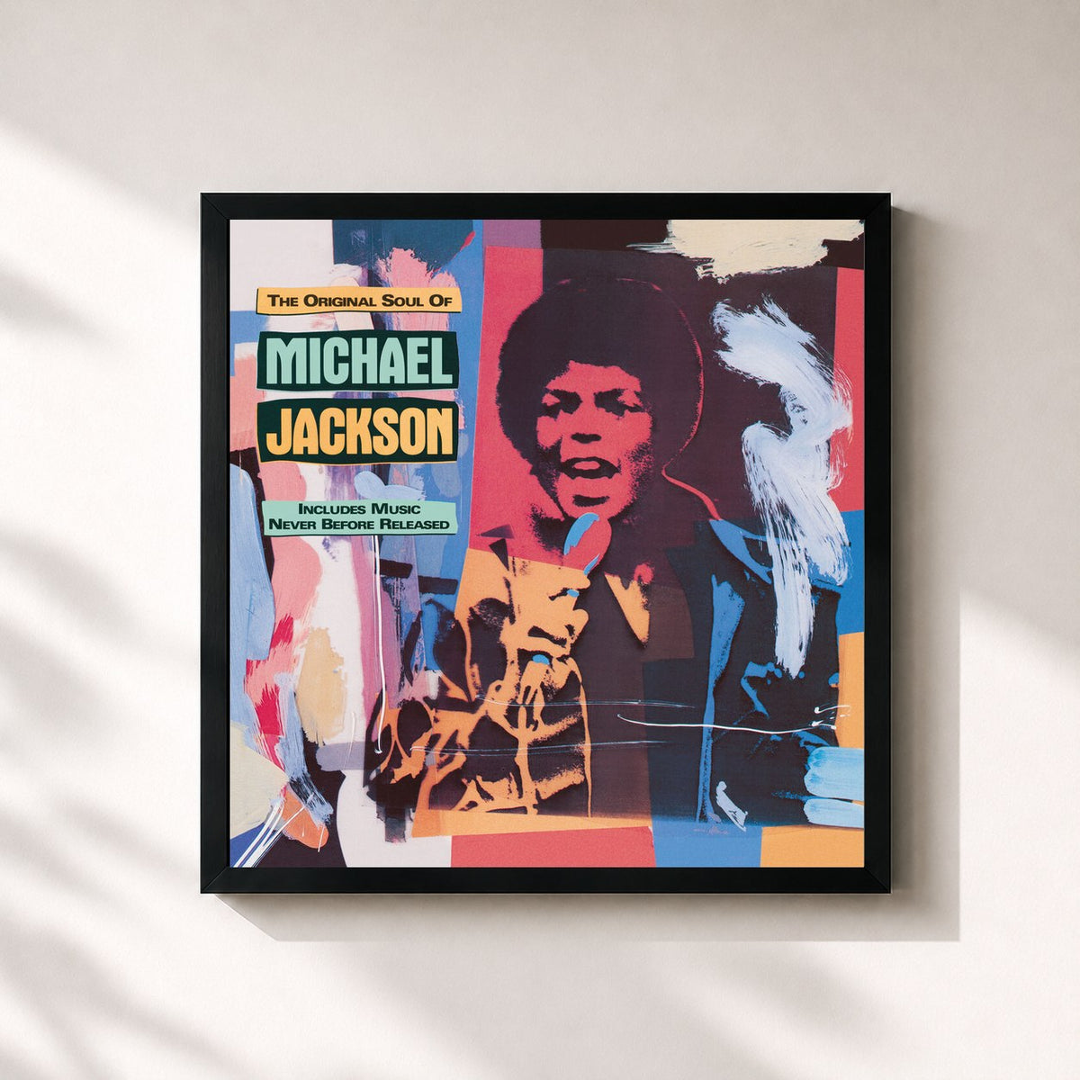 #noir Tableau carré de l'album The Original Soul Of Michael Jackson de Michael Jackson, cadre noir 32x32 cm