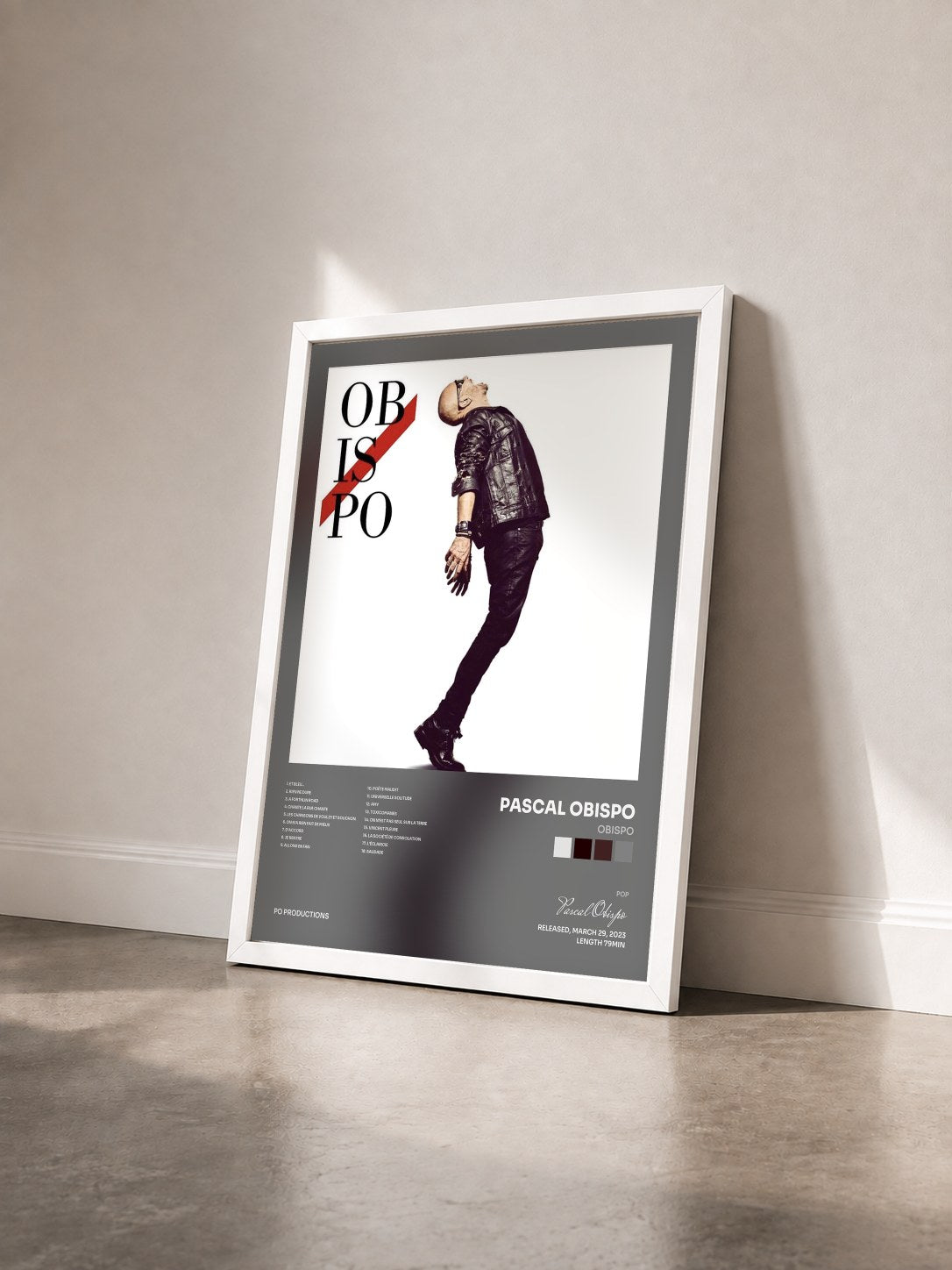 #blanc Obispo by Pascal Obispo as a framed art print seen at an angle, white frame