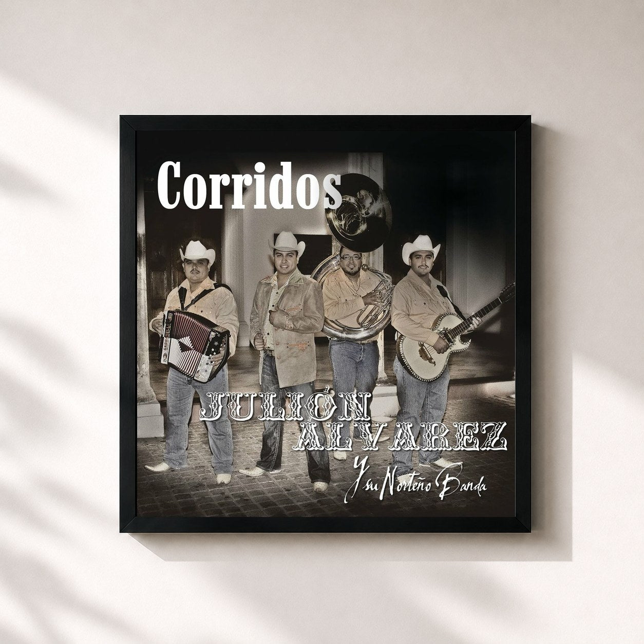 #noir Tableau carré de l'album Corridos de Julion Alvarez Y Su Norteño Banda, cadre noir 32x32 cm
