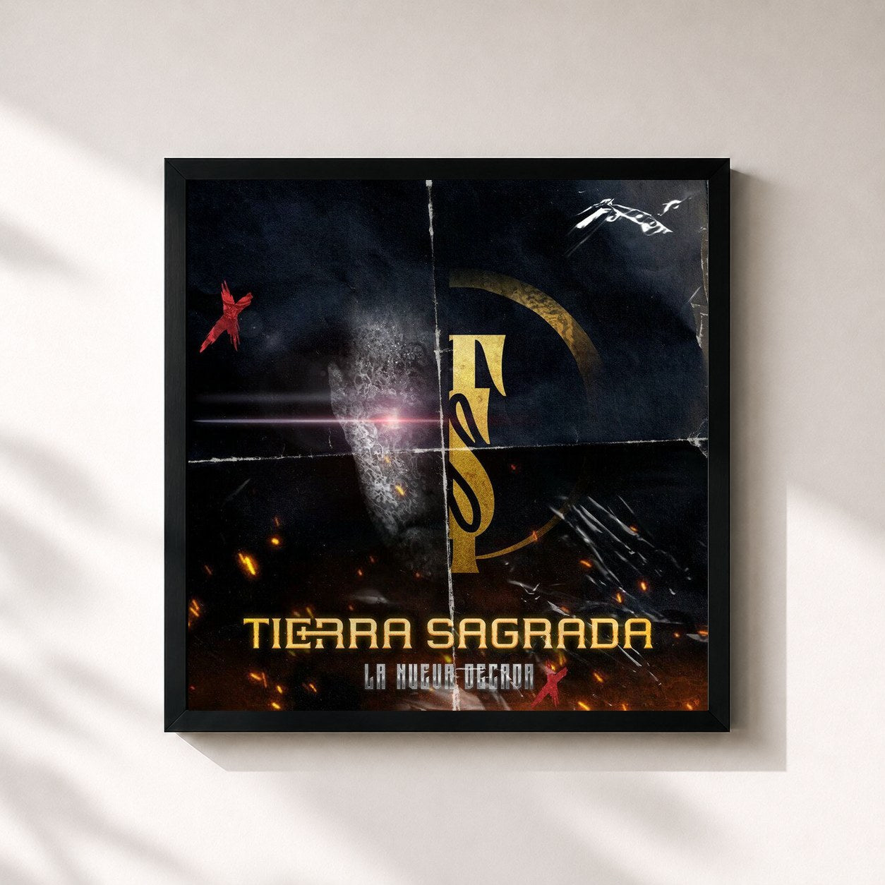 #noir Tableau carré de l'album Ni Bueno Ni Malo de Banda Tierra Sagrada, cadre noir 32x32 cm