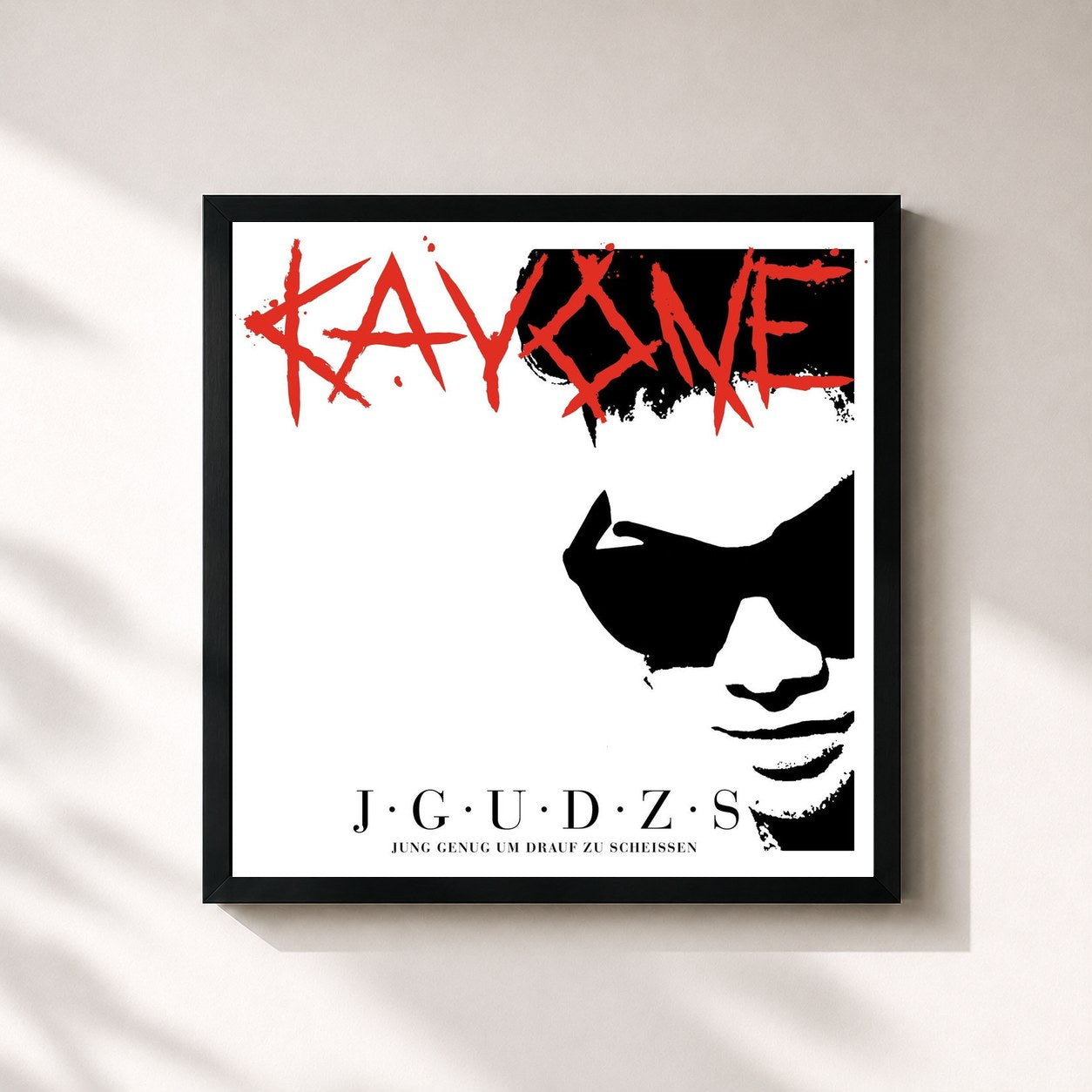 #noir Tableau carré de l'album J.G.U.D.Z.S. [Jung genug um drauf zu scheissen] de Kay One, cadre noir 32x32 cm