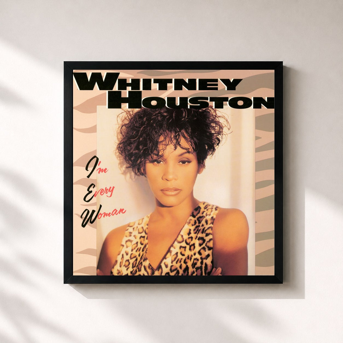 #noir Tableau carré de l'album Dance Vault Mixes - I'm Every Woman/Who Do You Love de Whitney Houston, cadre noir 32x32 cm