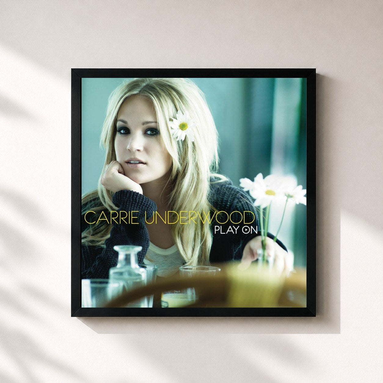 #noir Tableau carré de l'album Play On de Carrie Underwood, cadre noir 32x32 cm