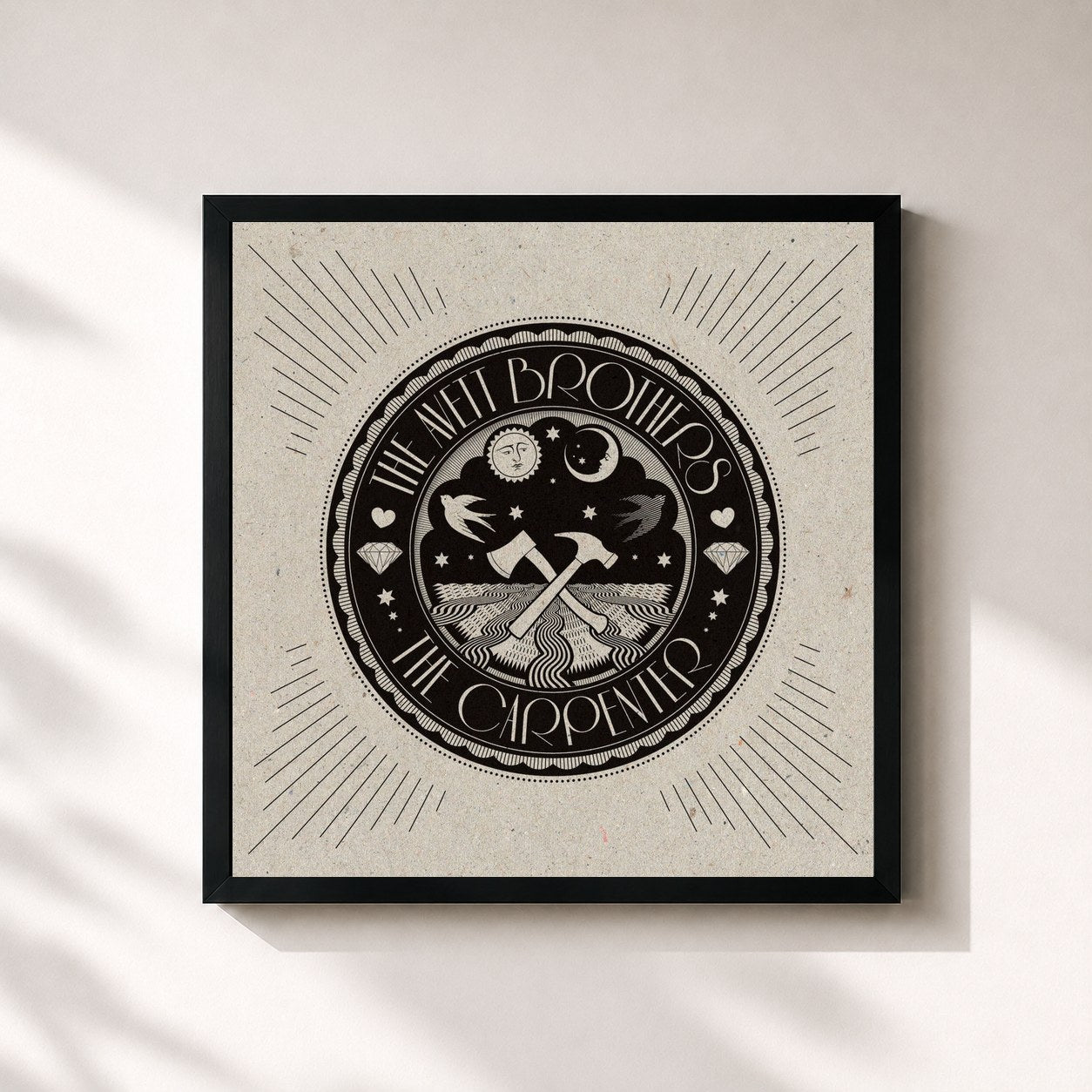 #noir Tableau carré de l'album The Carpenter de The Avett Brothers, cadre noir 32x32 cm