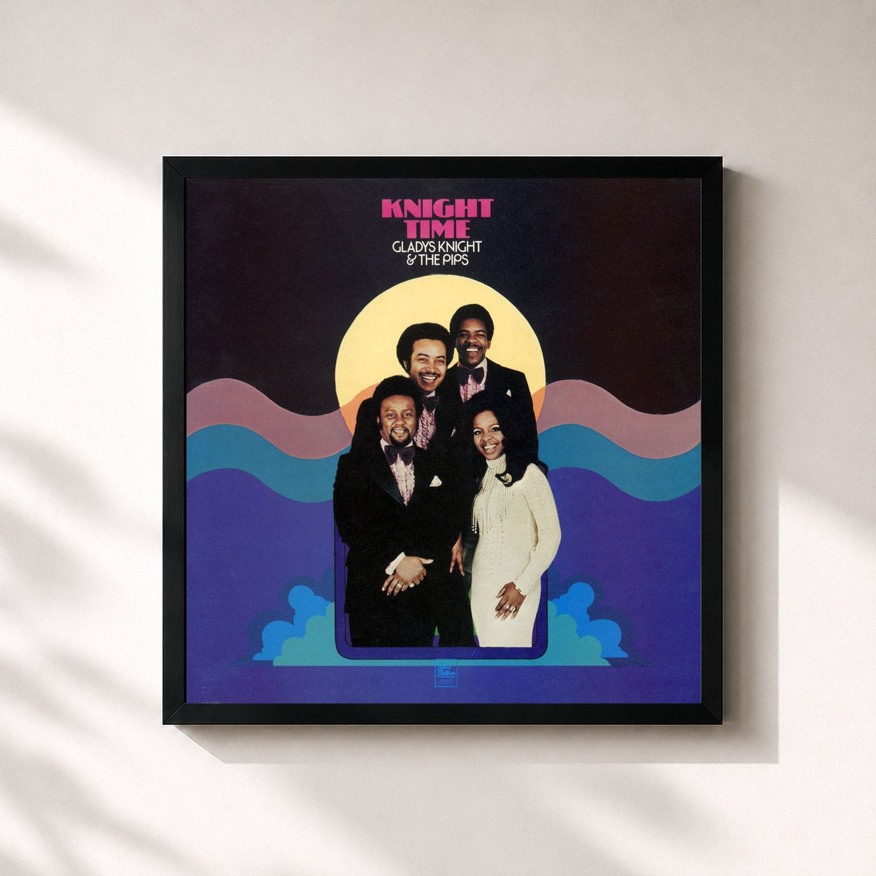 #noir Tableau carré de l'album Knight Time de Gladys Knight & The Pips, cadre noir 32x32 cm