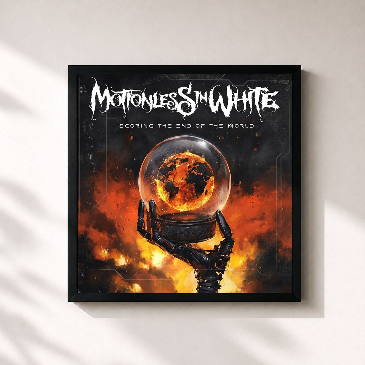 #noir Tableau carré de l'album Scoring The End Of The World de Motionless In White, cadre noir 32x32 cm