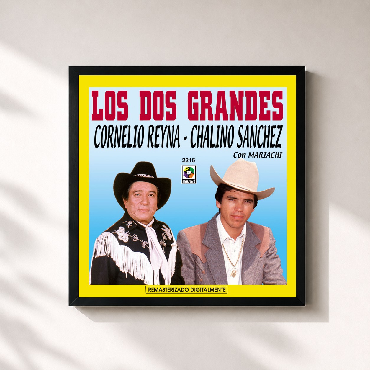 #noir Tableau carré de l'album Los Dos Grandes: Cornelio Reyna & Chalino Sánchez Con Mariachi de Chalino Sanchez, cadre noir 32x32 cm