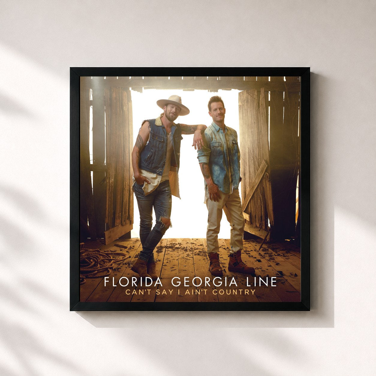 #noir Tableau carré de l'album Can't Say I Ain't Country de Florida Georgia Line, cadre noir 32x32 cm