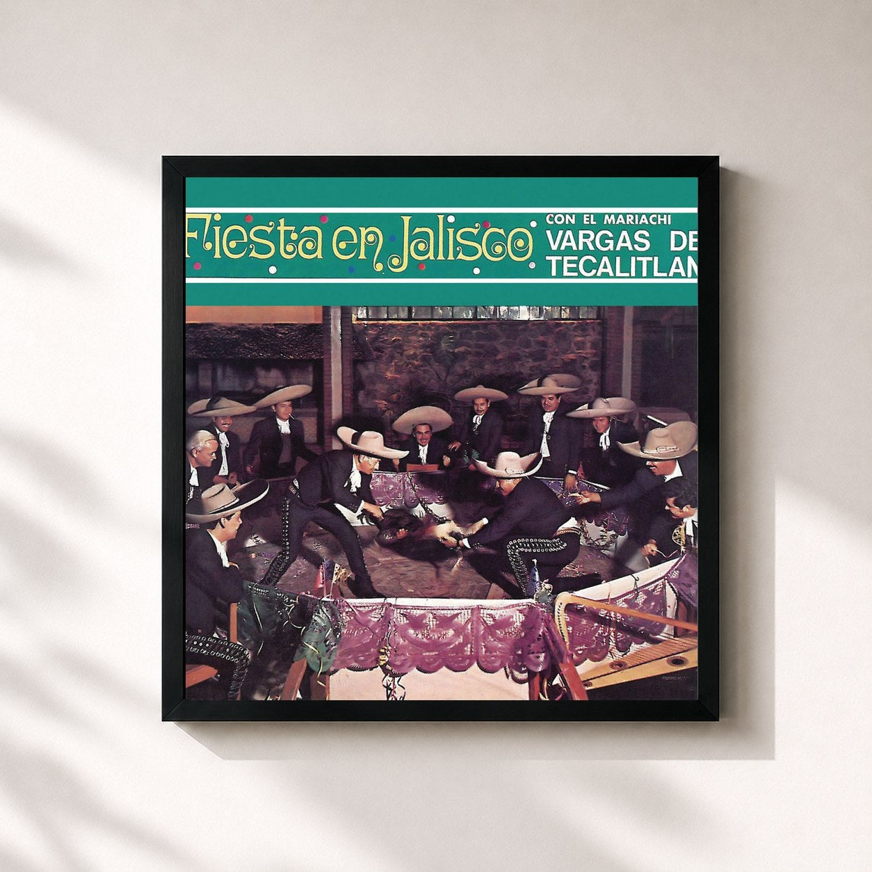 #noir Tableau carré de l'album Fiesta En Jalisco de Mariachi Vargas De Tecalitlan, cadre noir 32x32 cm