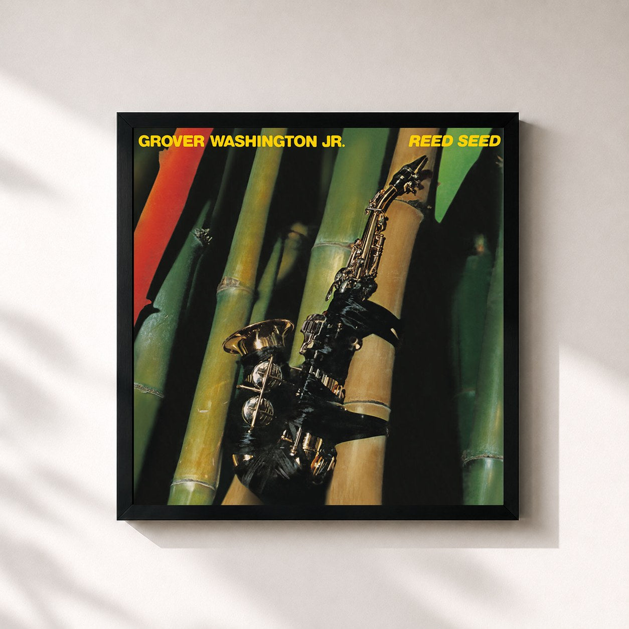 #noir Tableau carré de l'album Reed Seed de Grover Washington, Jr., cadre noir 32x32 cm