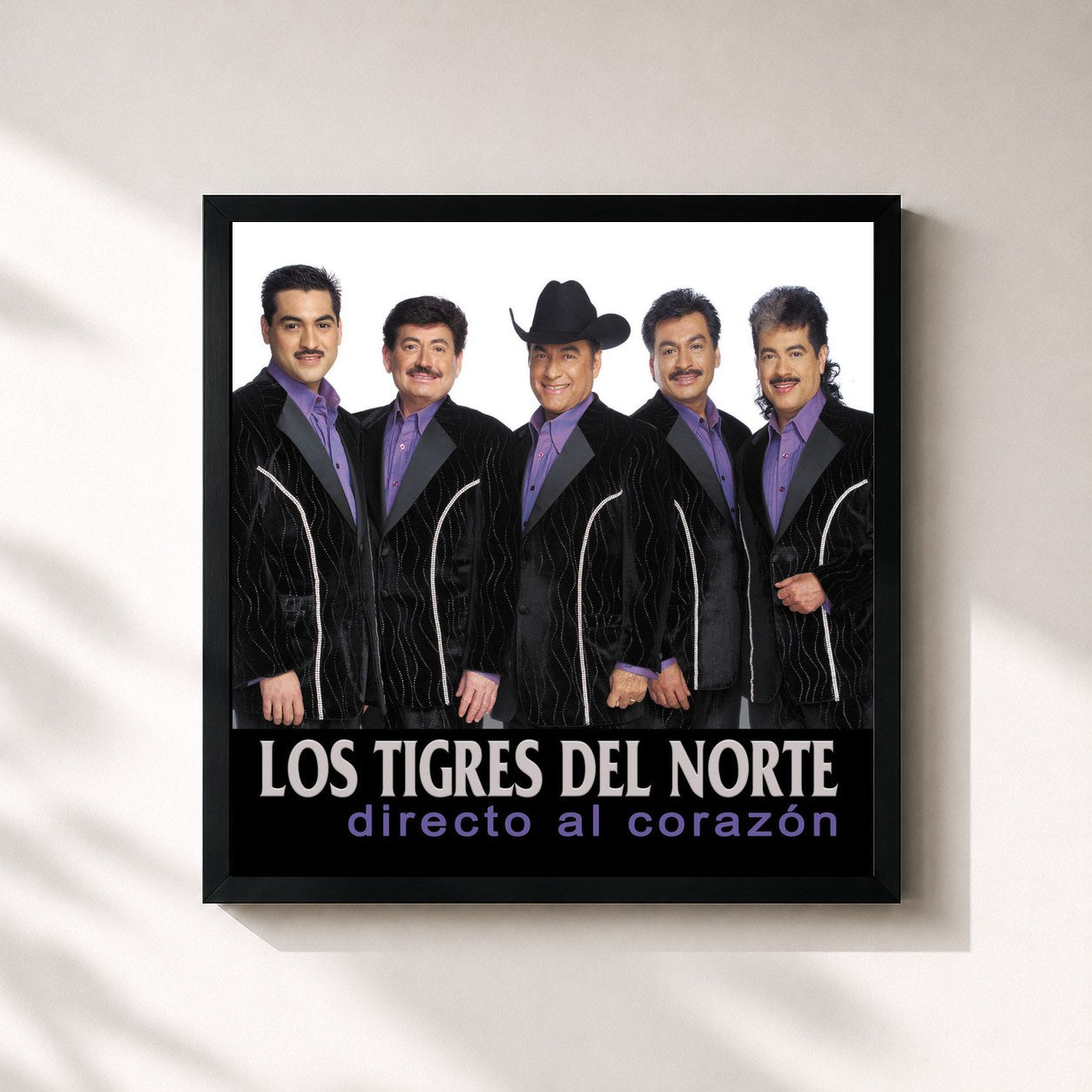 #noir Tableau carré de l'album Directo Al Corazon de Los Tigres del Norte, cadre noir 32x32 cm