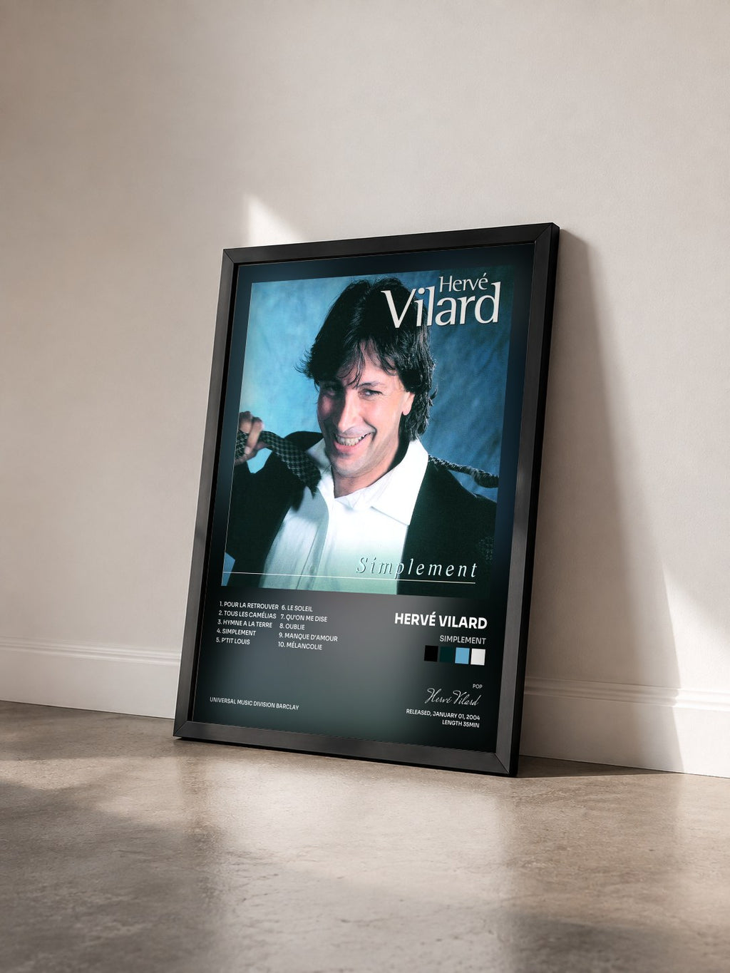 #noir Simplement by Hervé Vilard as a framed art print seen at an angle, black frame