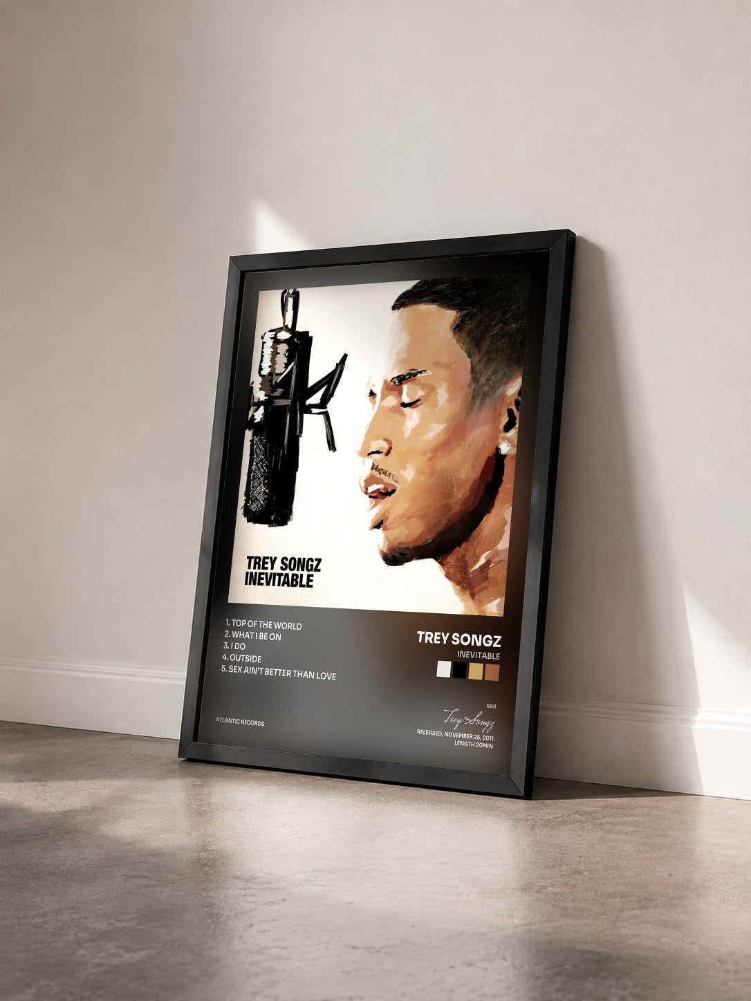 #noir Tableau de l'album Inevitable de Trey Songz vu de trois quarts, cadre noir