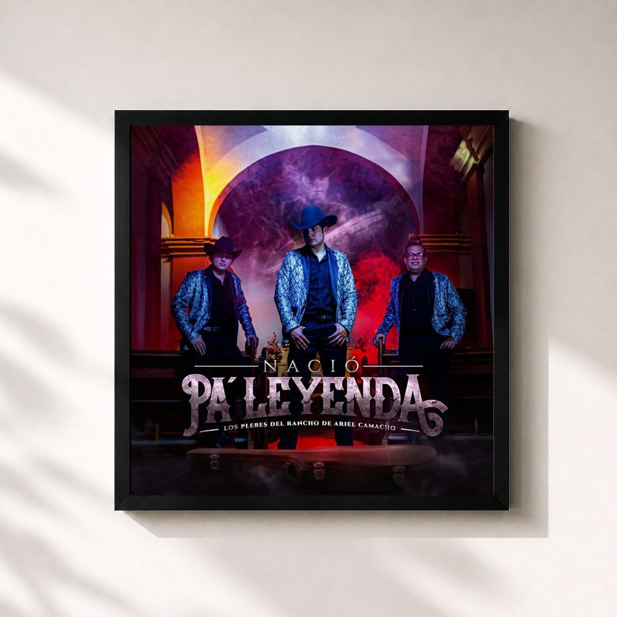 #noir Tableau carré de l'album Nació Pa' Leyenda de Los Plebes del Rancho de Ariel Camacho, cadre noir 32x32 cm