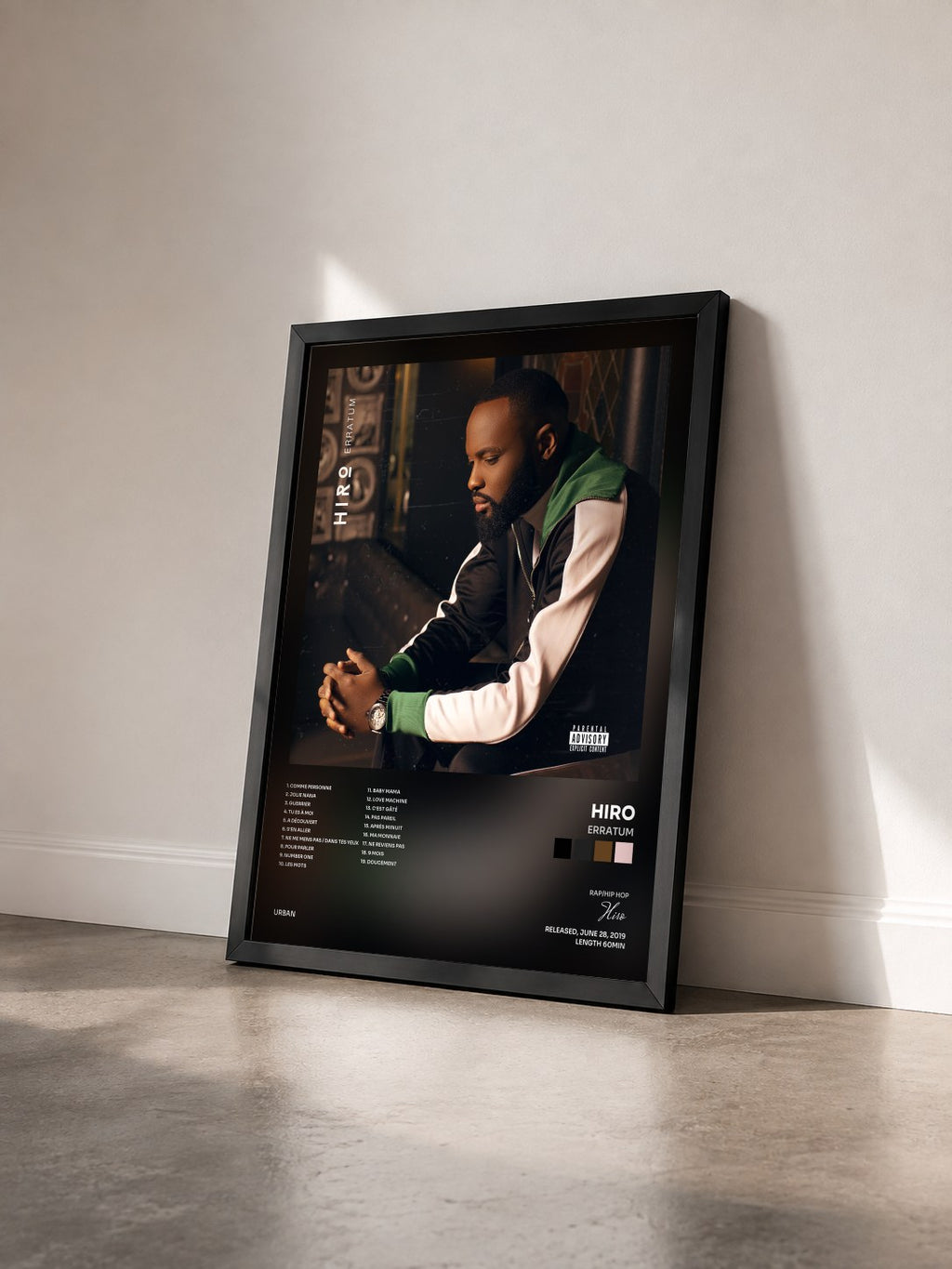 #noir Erratum by Hiro as a framed art print seen at an angle, black frame